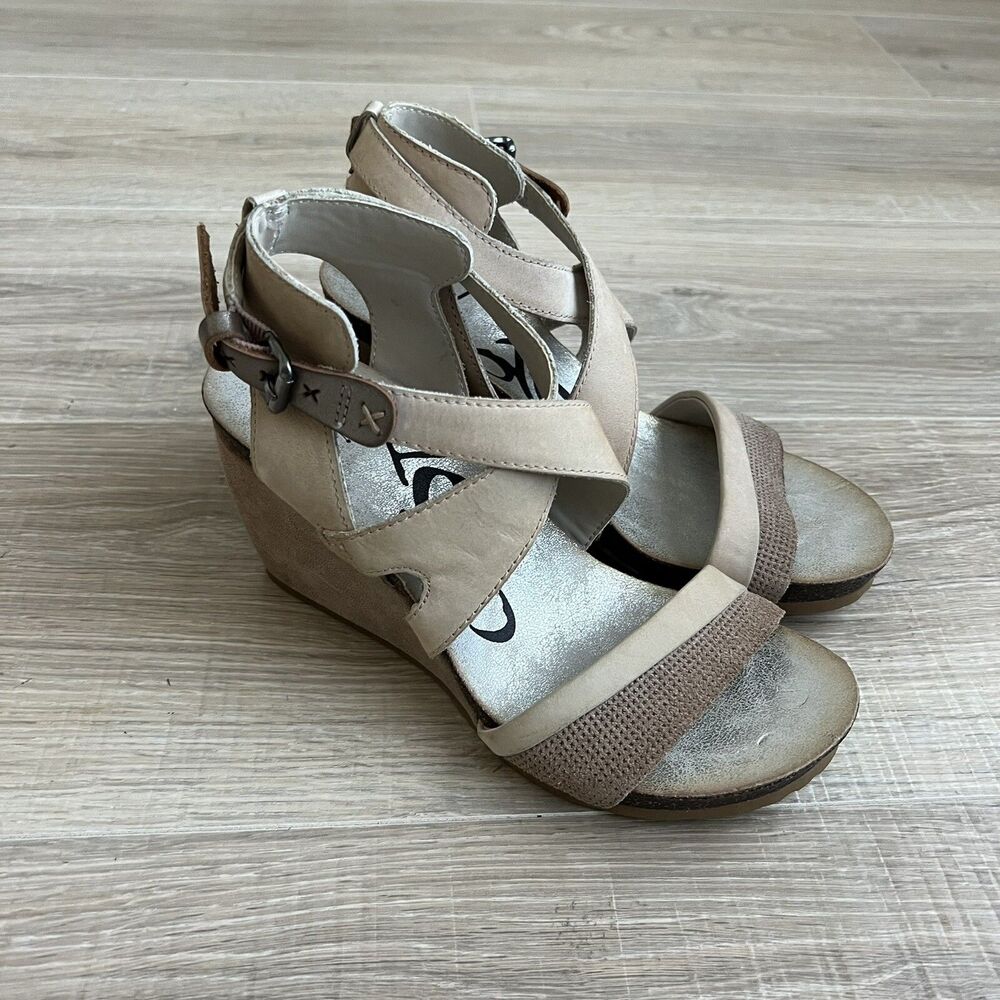 OTOT Freedom Leather Wedge Sandals Taupe Ivory Beige Shoes 6 M Cork